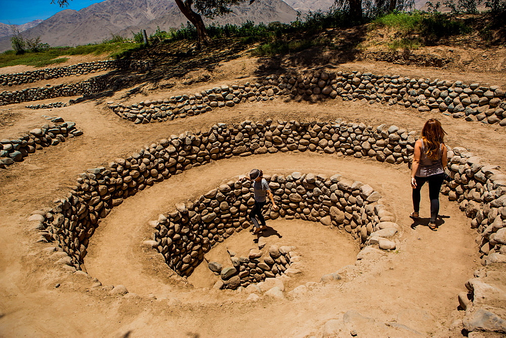 Girls at Aqueducts at Nasca, Peru, South America