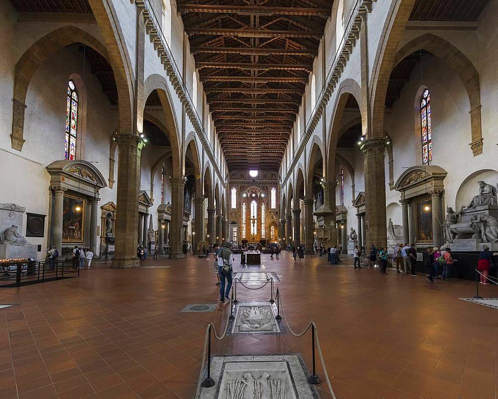 The interior of the Gothic church of Santa Croce, Florence, Tuscany, Italy, Europe