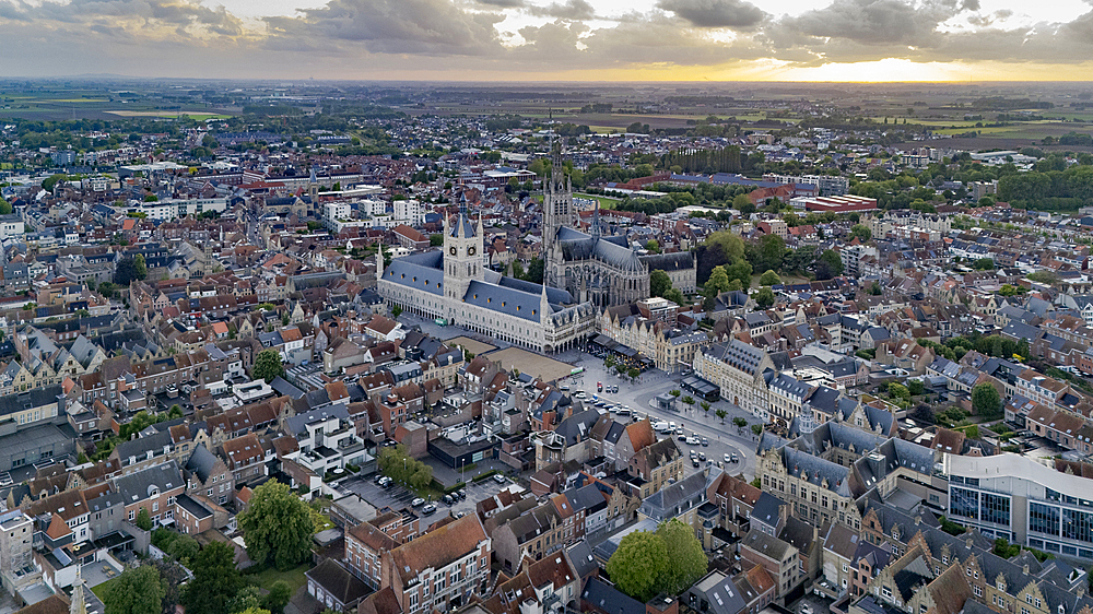 Looking down on the centre of Ypres, the Cloth Hall & Saint Martins Cathedral