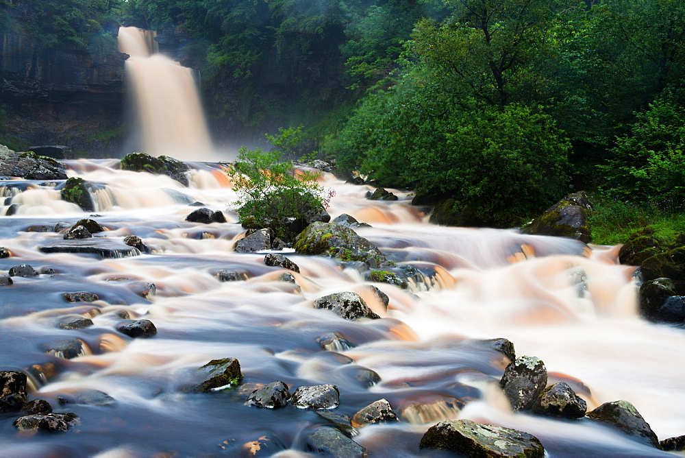 Thornton Force in full flow as the River Twiss cascades down rocks and trees, North Yorkshire, Yorkshire, England, United Kingdom, Europe