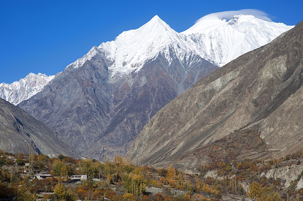 Diran peak towering over the Bagrot Valley, Gilgit-Baltistan, Pakistan, Asia