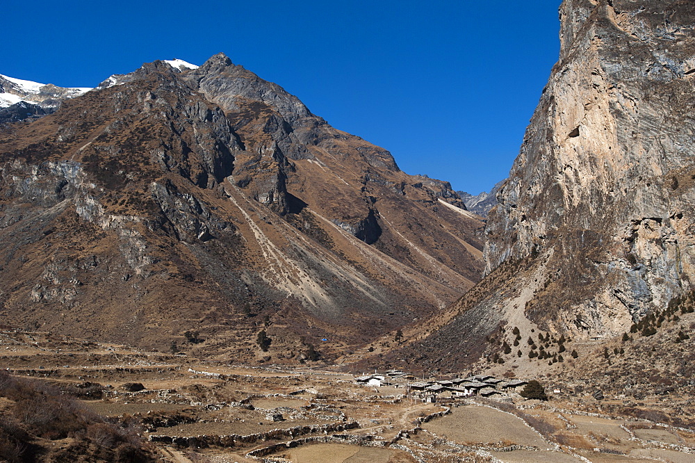 Goyul village between Lingzhi and Chebisa along the Laya-Gasa trekking route, Thimpu District, Bhutan, Himalayas, Asia