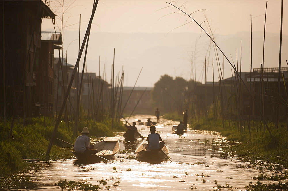 Roads made of water running through the floating villages on Inle Lake, Shan State, Myanmar (Burma), Asia