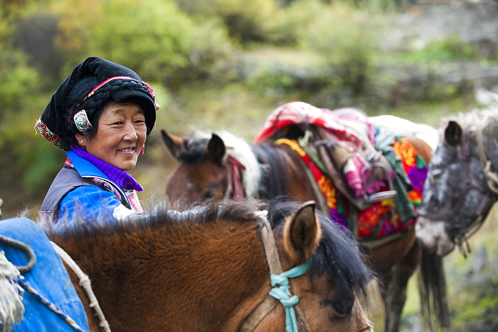 A Tibetan women from Mount Siguniang in Sichuan Province, China, Asia