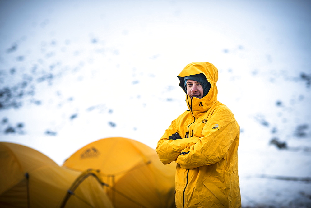 A mountaineer at Ama Dablam Base Camp, Khumbu Region, Himalayas, Nepal, Asia