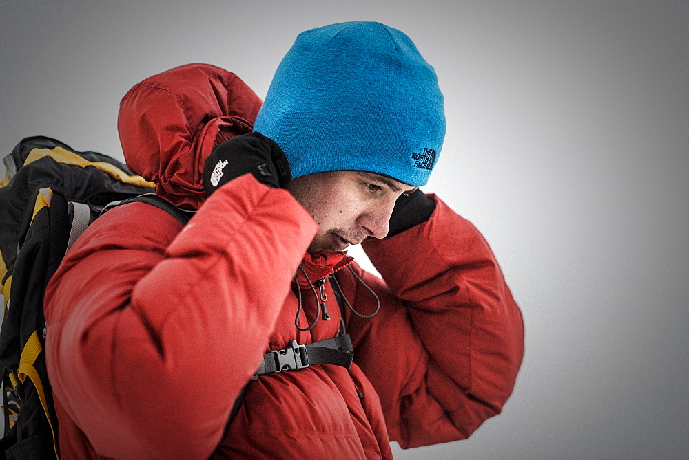 A mountaineer at Ama Dablam Base Camp, Khumbu Region, Nepal, Asia