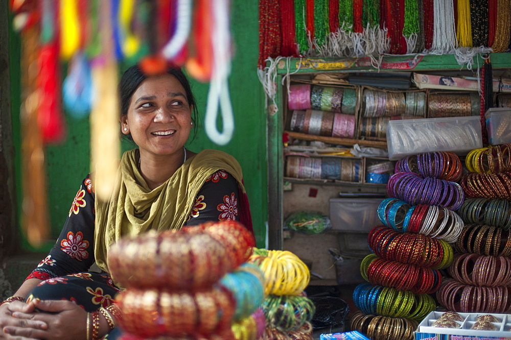 A bangle stall in Patan, an historical part of Kathmandu, Nepal, Asia