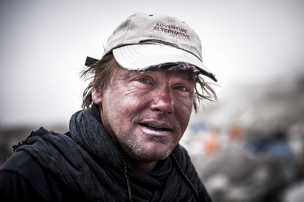 A climber at Everest Base Camp the day after he has attempted climbing Everest showing signs of exposure at high altitude, Khumbu Region, Nepal, Asia