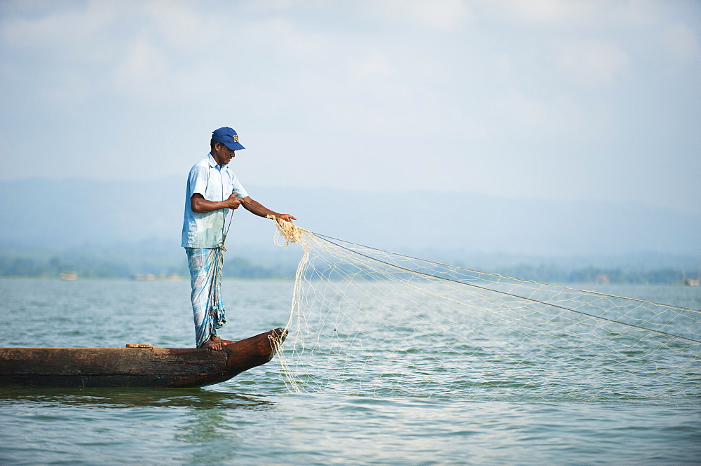 Fishing boats on Kaptai Lake, Chittagong Hill Tracts, Bangladesh, Asia