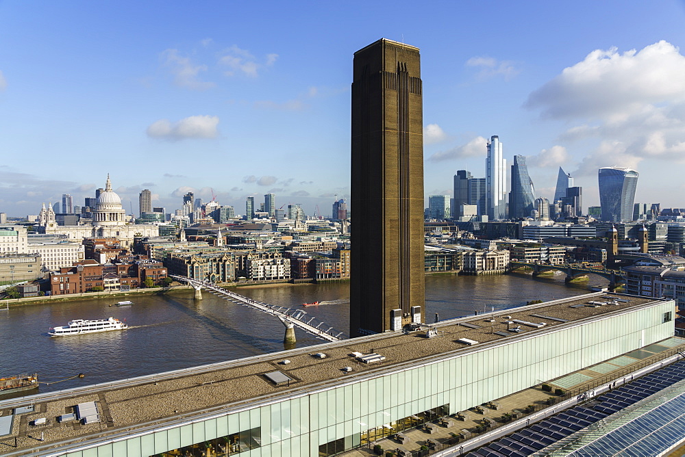 City of London skyline with Tate Modern art gallery in the foreground, London, England, United Kingdom, Europe