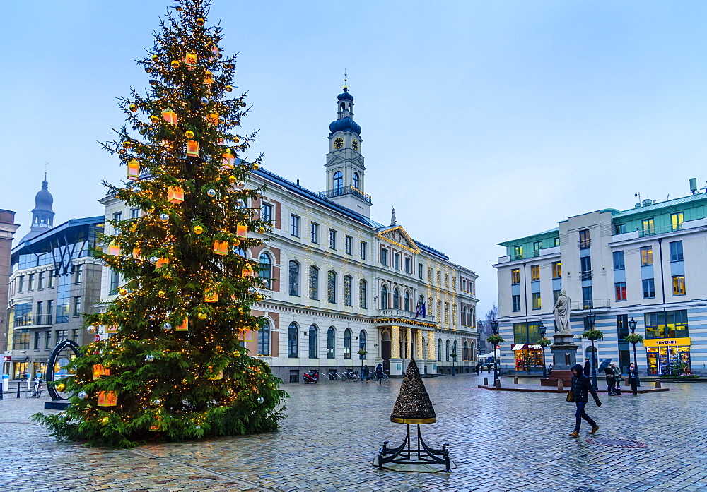 Christmas tree in Town Hall Square, UNESCO World Heritage Site, Riga, Latvia, Europe