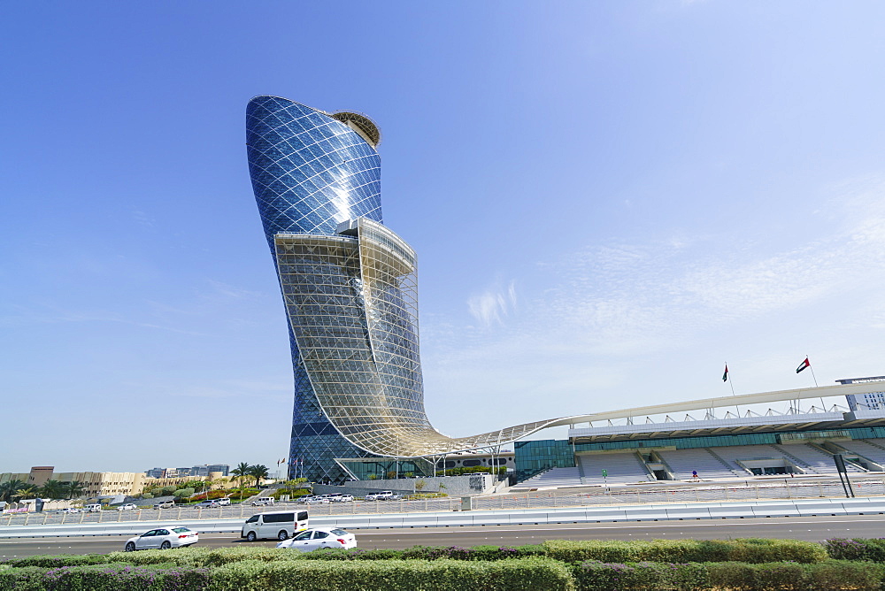 Capital Gate, sometimes called the leaning tower of Abu Dhabi, United Arab Emirates, Middle East