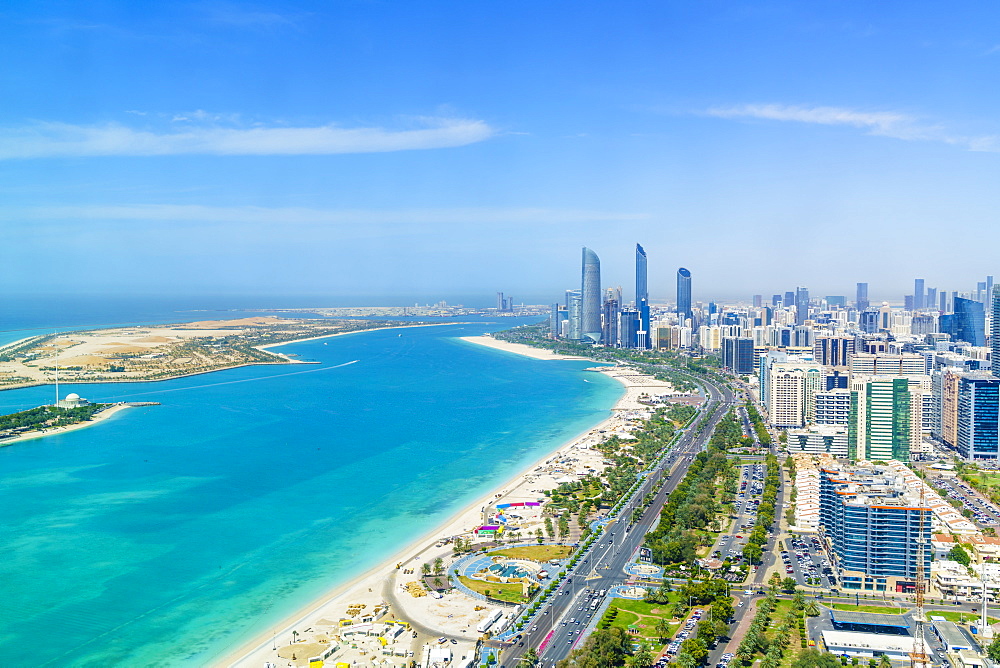 Skyline and Corniche, Al Markaziyah district, Abu Dhabi, United Arab Emirates, Middle East