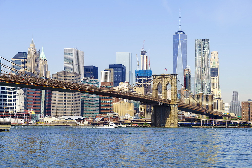 Brooklyn Bridge and Manhattan skyline, New York City, United States of America, North America