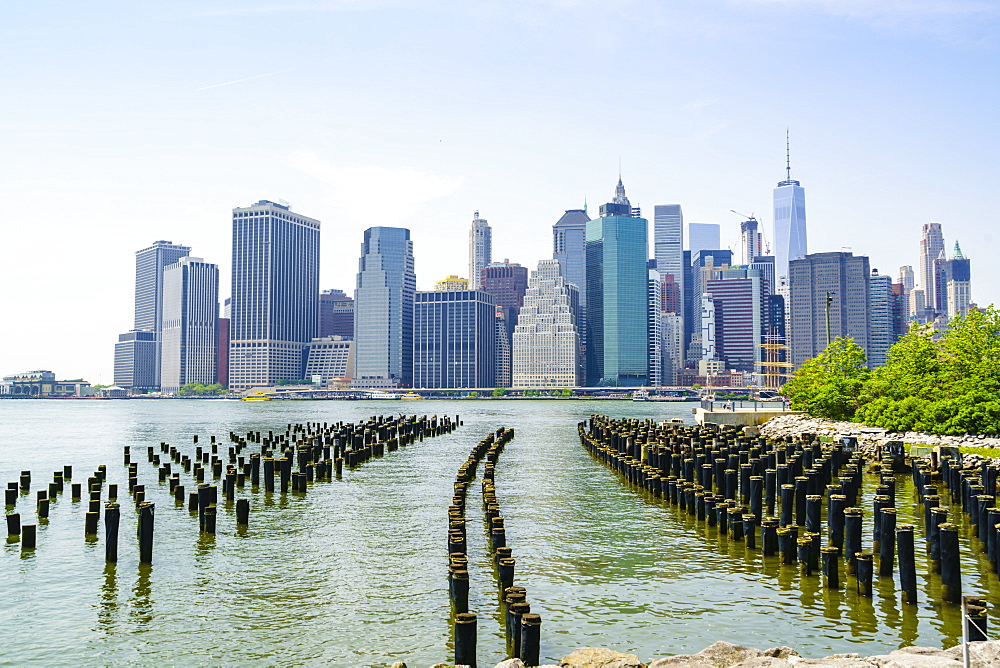 Manhattan skyline viewed from Brooklyn Bridge Park, New York City, United States of America, North America