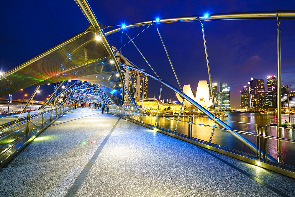 Helix Bridge leading to the Marina Bay Sands, Marina Bay, Singapore, Southeast Asia, Asia