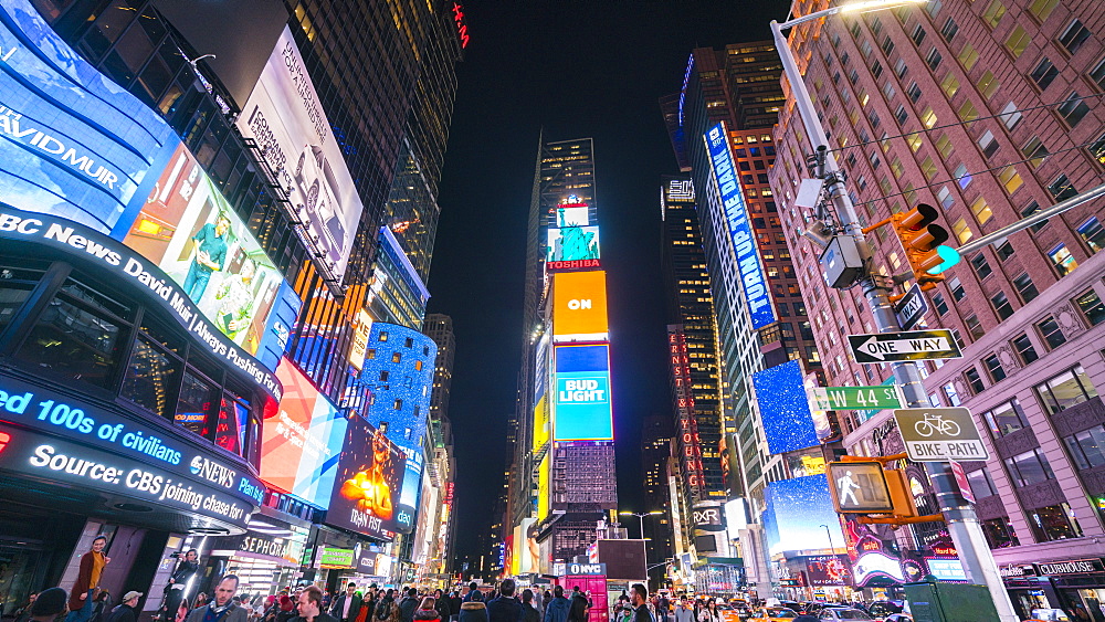 Times Square by night, New York City, United States of America, North America