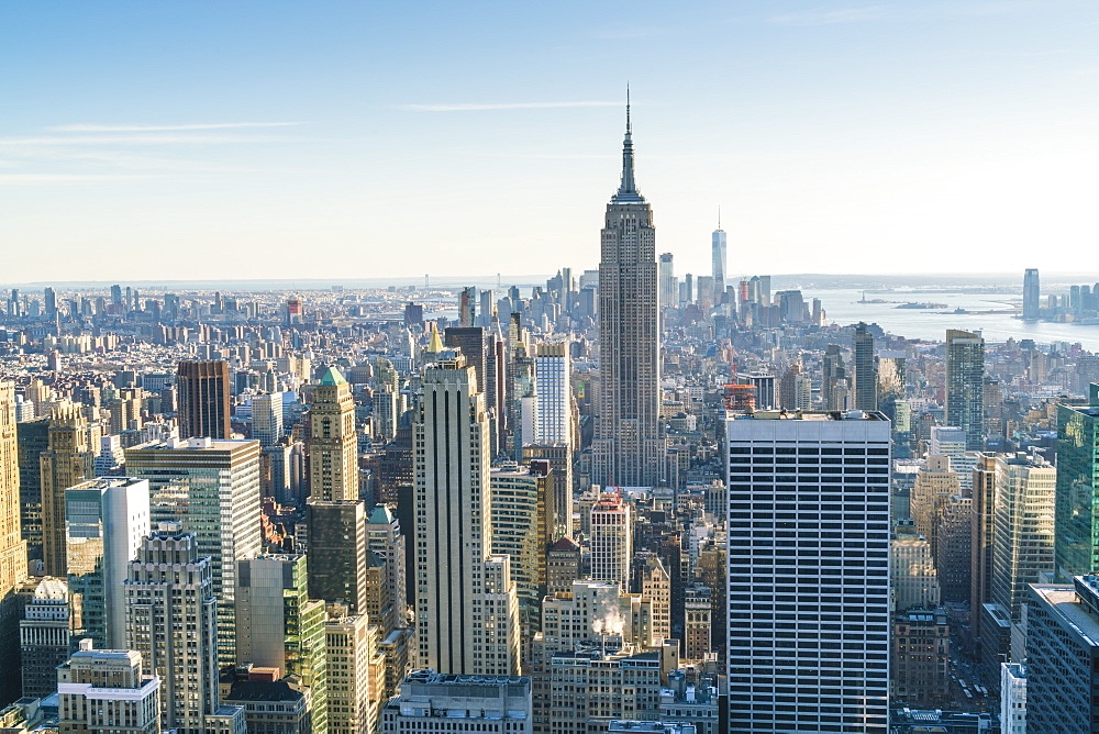 Manhattan skyline and Empire State Building, New York City, United States of America, North America