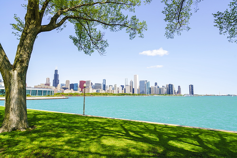 Lake Michigan and city skyline, Chicago, Illinois, United States of America, North America