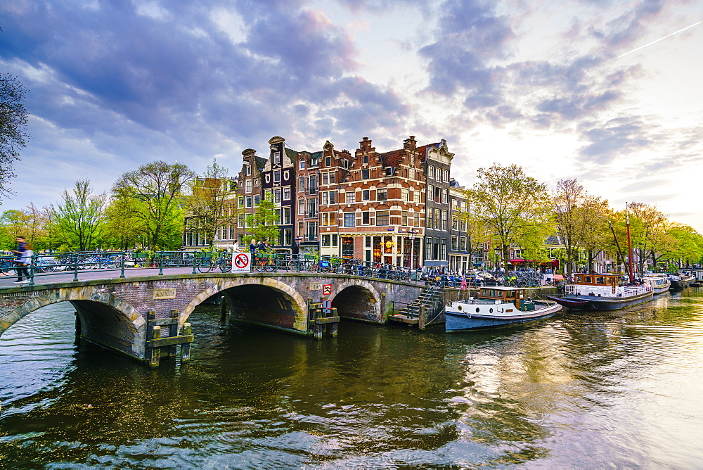 Traditional Dutch gabled houses and canal, Amsterdam, Netherlands, Europe