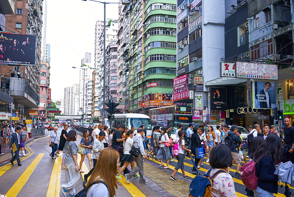 A busy street in Mong Kok (Mongkok), Kowloon, Hong Kong, China, Asia