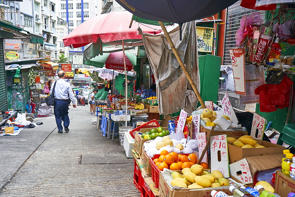 A small market street in the Mid-Levels area, Hong Kong Island, Hong Kong, China, Asia