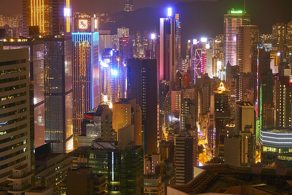 Hong Kong Island skyscrapers illuminated at night, Hong Kong, China, Asia