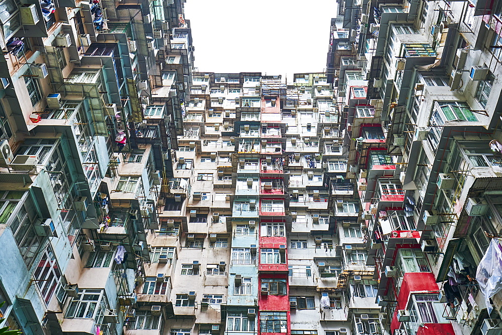 Densely crowded apartment buildings, Hong Kong Island, Hong Kong, China, Asia