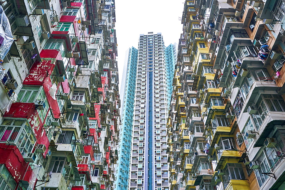 Densely crowded apartment buildings, Hong Kong Island, Hong Kong, China, Asia