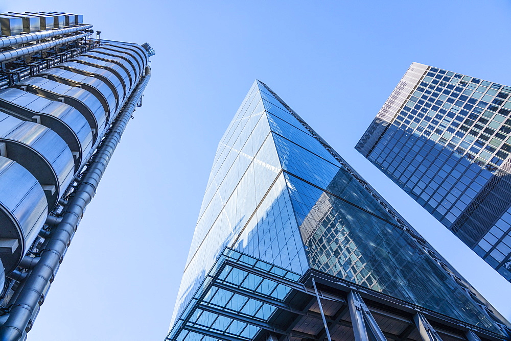 Lloyds Building and Leadenhall Building, known as the Cheesegrater due to its wedge shape, City of London, London, England, United Kingdom, Europe