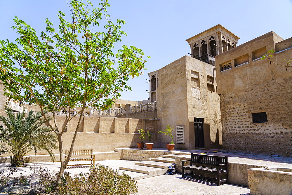 Restored traditional houses in Al Fahidi Historic Neighbourhood, Bur Dubai, Dubai, United Arab Emirates, Middle East