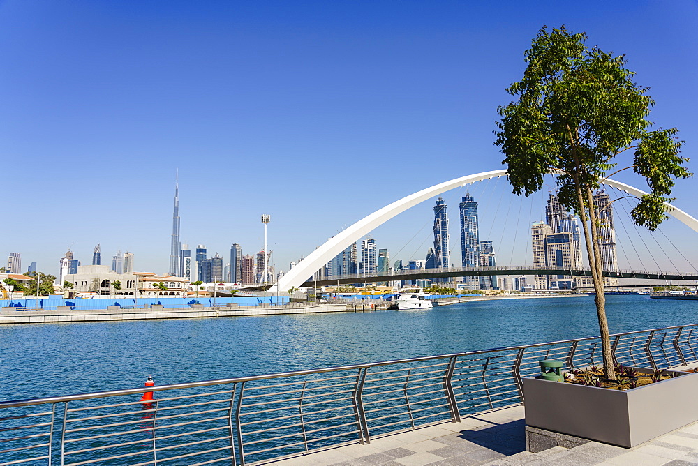 Tolerance Bridge, a new pedestrian bridge spanning Dubai Water Canal, Business Bay, Dubai, United Arab Emirates, Middle East