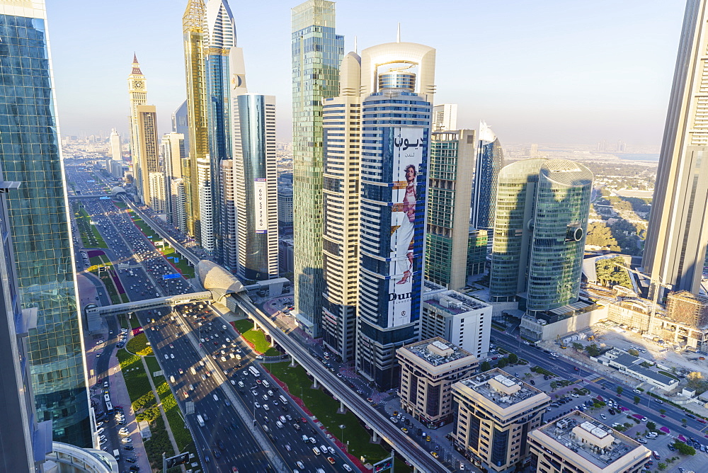 Skyscrapers along Sheikh Zayed Road, Financial Centre, Dubai, United Arab Emirates, Middle East