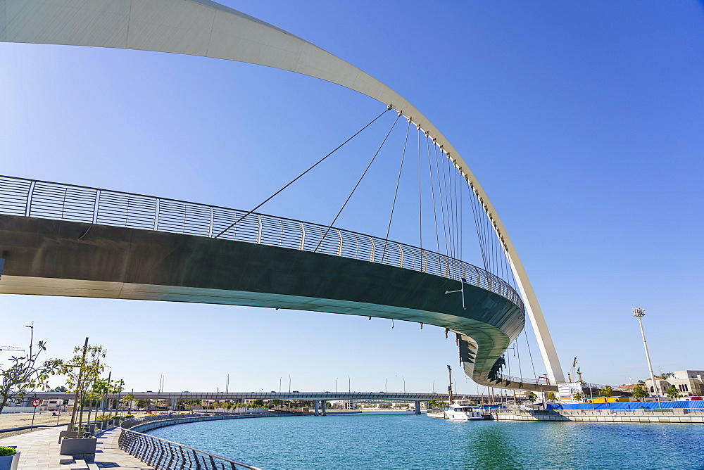 Tolerance Bridge, a new pedestrian bridge spanning Dubai Water Canal, Business Bay, Dubai, United Arab Emirates, Middle East