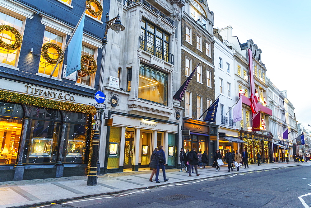 New Bond Street, one of London's most prestigious shopping streets, at Christmas time, London, England, United Kingdom, Europe