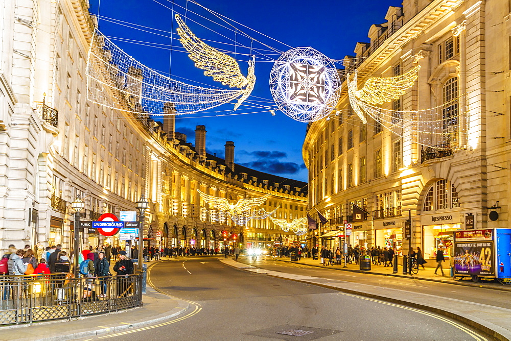 Regent Street with Christmas decorations, London, England, United Kingdom, Europe