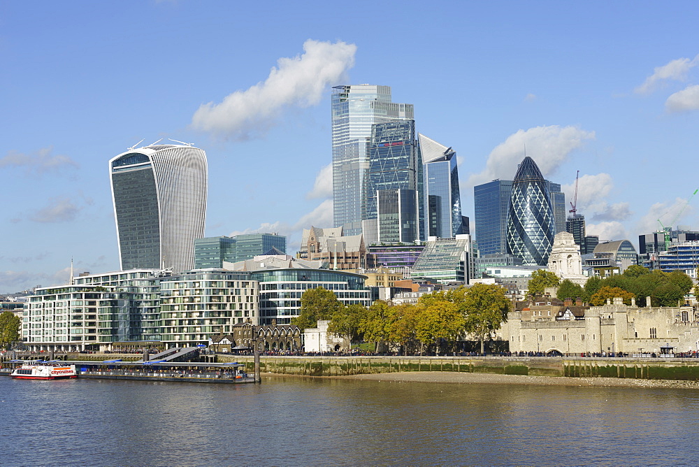 City of London skyscrapers viewed across the River Thames, London, England, United Kingdom, Europe