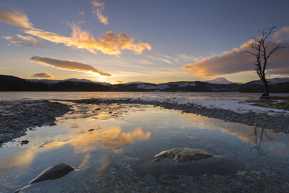 Loch Ard and Ben Lomond in mid-winter, Trossachs, Scotland, United Kingdom, Europe