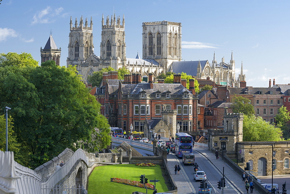 York Minster, Lendal Bridge and York's Bar Walls, York, Yorkshire, England, United Kingdom, Europe