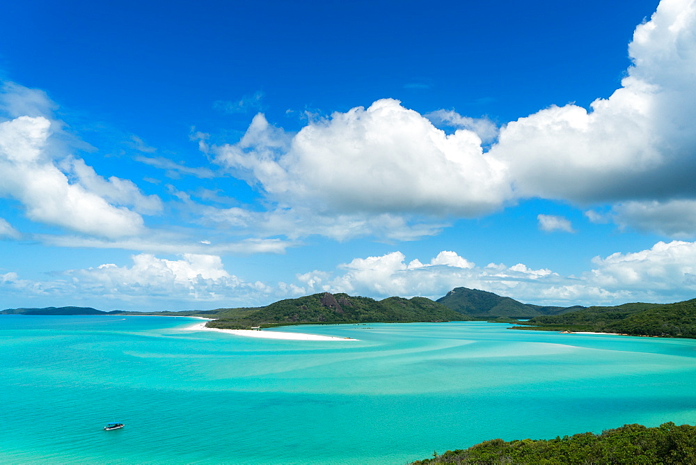 A boat in the shallow water of Whitsunday Island in tropical Queensland, Australia, Pacific