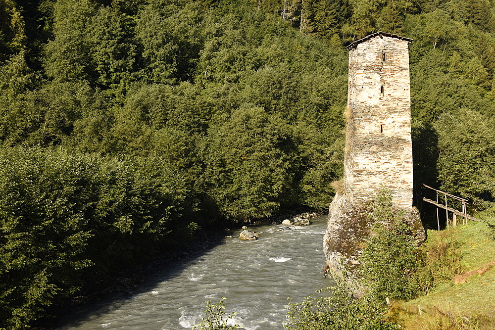 Tower of Love in Svaneti, traditional medieval Svaneti tower, Georgia