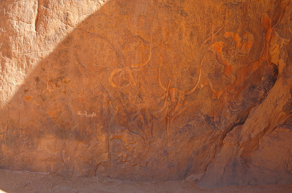 Prehistoric rock carving in Tassili N'Ajjer National Park, Algeria