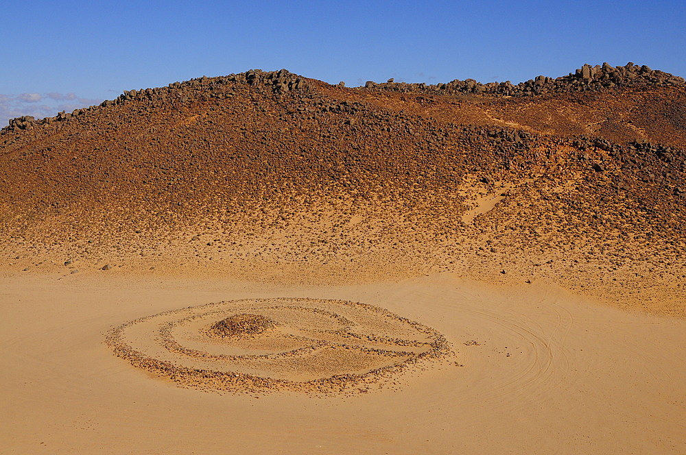 Preislamic keyhole tomb of Touareg noble, Tadrart Desert, Algeria