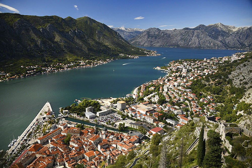 Elevated view on Kotor Old Town, Kotor Bay, Montenegro