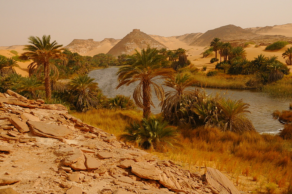 Picturesque view on lake Ouniaga Serir, Ennedi, Sahara Desert, Chad