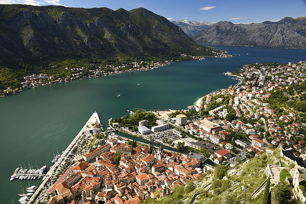 Elevated view on Kotor Old Town, Kotor Bay, Montenegro