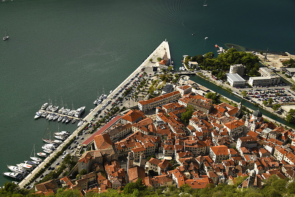 Elevated view on Kotor Old Town, Kotor Bay, Montenegro