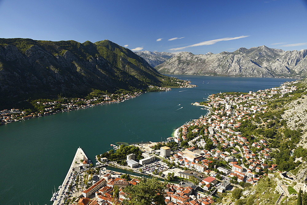 Elevated view on Kotor Old Town, Kotor Bay, Montenegro