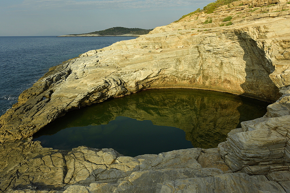 Giola Lagoon, a natural rocky pool, Thassos, Greek Islands, Greece, Europe