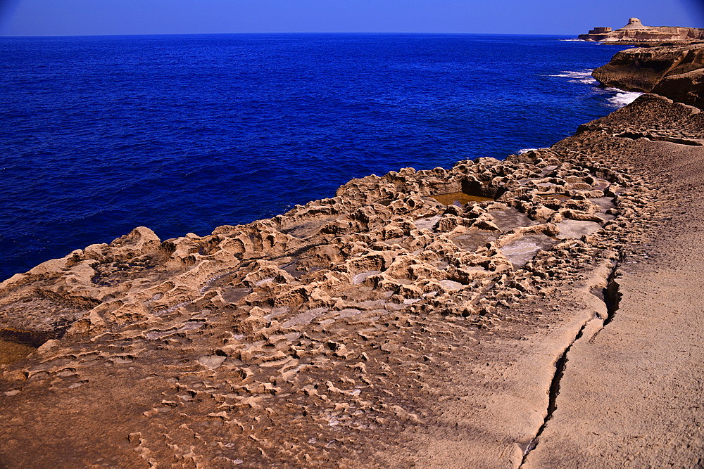 Salt pans on the island of Gozo, Malta, Mediterranean, Europe